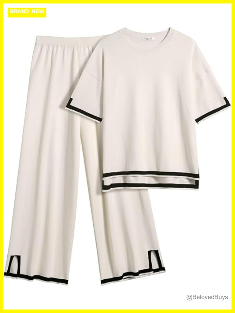 Lounge Set For Women 2 Piece Short Sleeve Top Wide Leg Pants Loungewear Travel